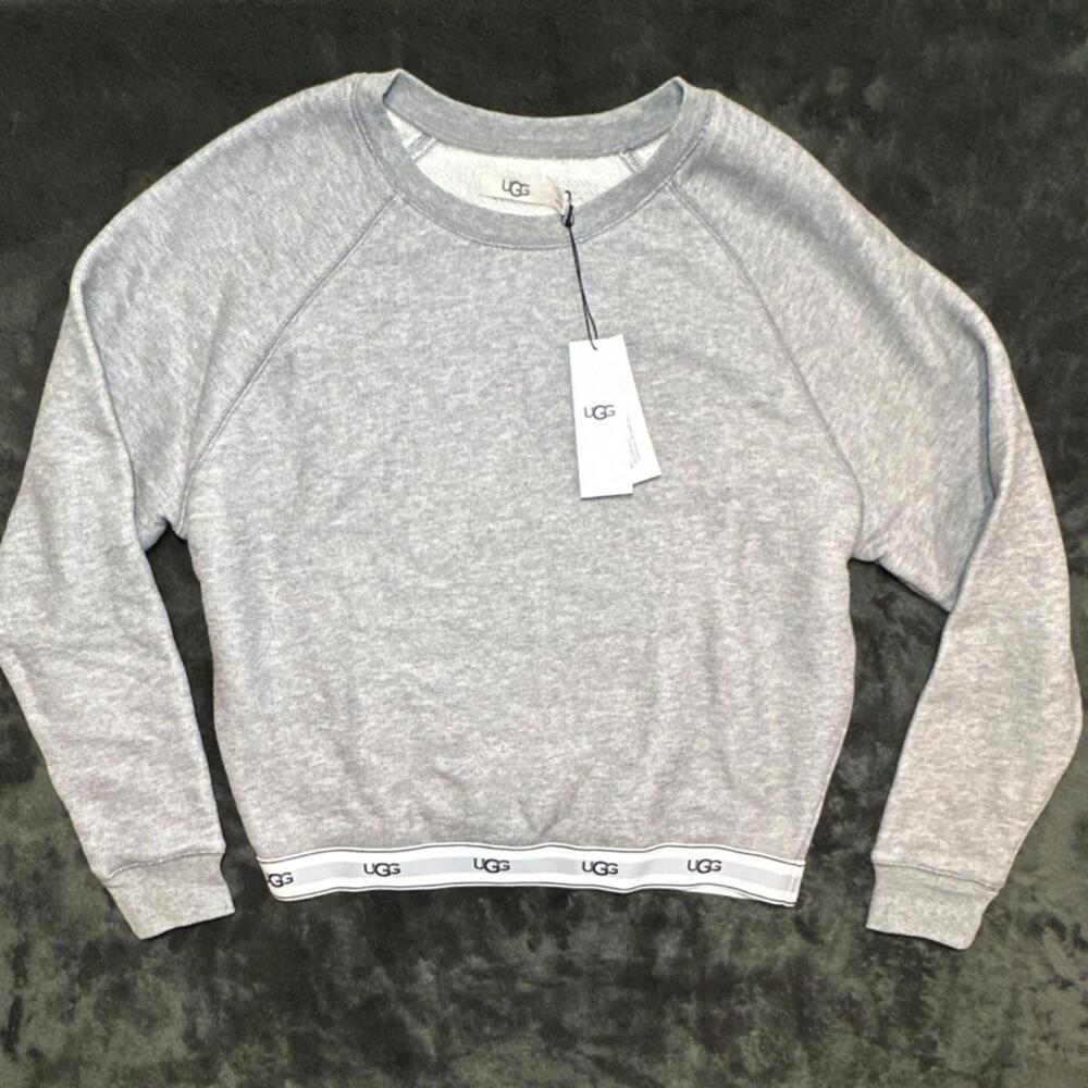 UGG Gray Pullover Logo Sweatshirt M Regular Women Crew Neck Long Sleeve Raglan